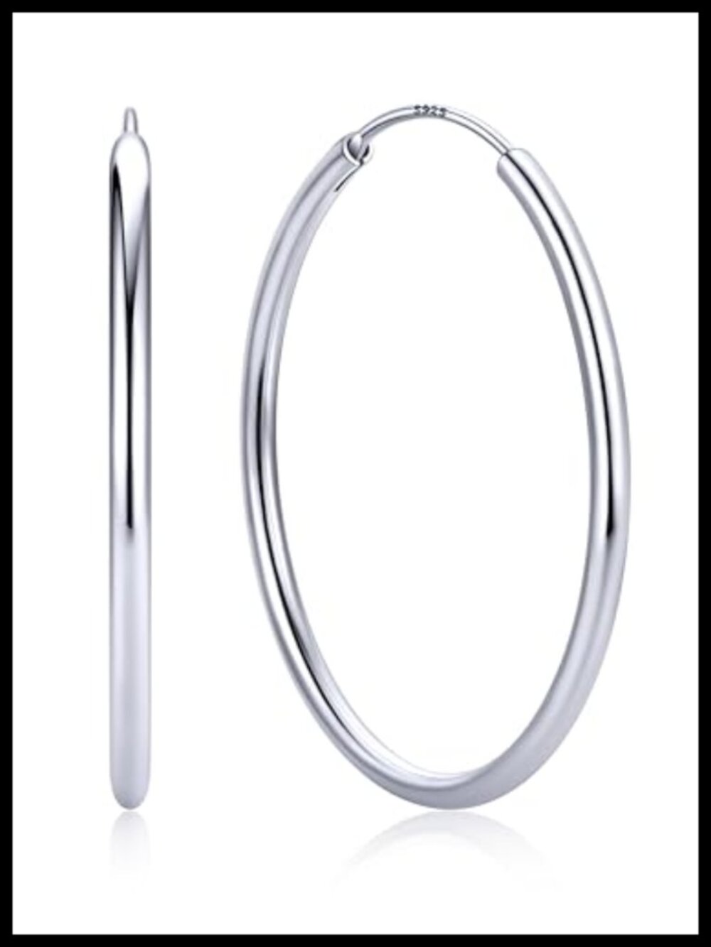 Sterling Silver Hoop Earrings 14K Gold Plated 40mm Hidden Clasp